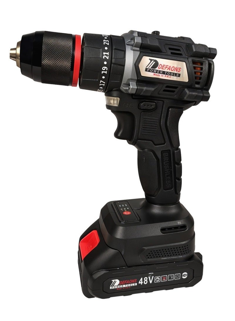 DEFAONS 48V Cordless Drill Driver Kit C007 with 2 Batteries, Charger & Bits – 220-240V Electric Screwdriver Set in Carry Case - Image 2